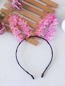 女孩金屬絲耳朵裝飾可愛髮箍適合派對 - 玫紅色 - 查看 3