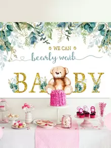 1pc Cartoon Bear Pattern Background Cloth, Green Cute Colorful Party Backdrop For Party - Green - View 2