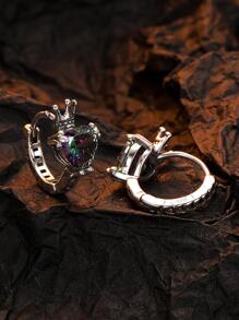 Brincos Argola com Decoração de Coração e Coroa de Cubic Zircônia, Dia dos Namorados, Mamãe, Mãe, Dia das Mães, Presente
