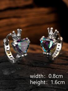 Brincos Argola com Decoração de Coração e Coroa de Cubic Zircônia, Dia dos Namorados, Mamãe, Mãe, Dia das Mães, Presente