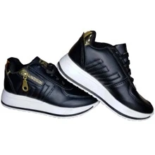 Zapatillas deportivas Tenis Para Niña Sneakers Negros con Cordon y Detalles Dorado - Negro - Ver 1