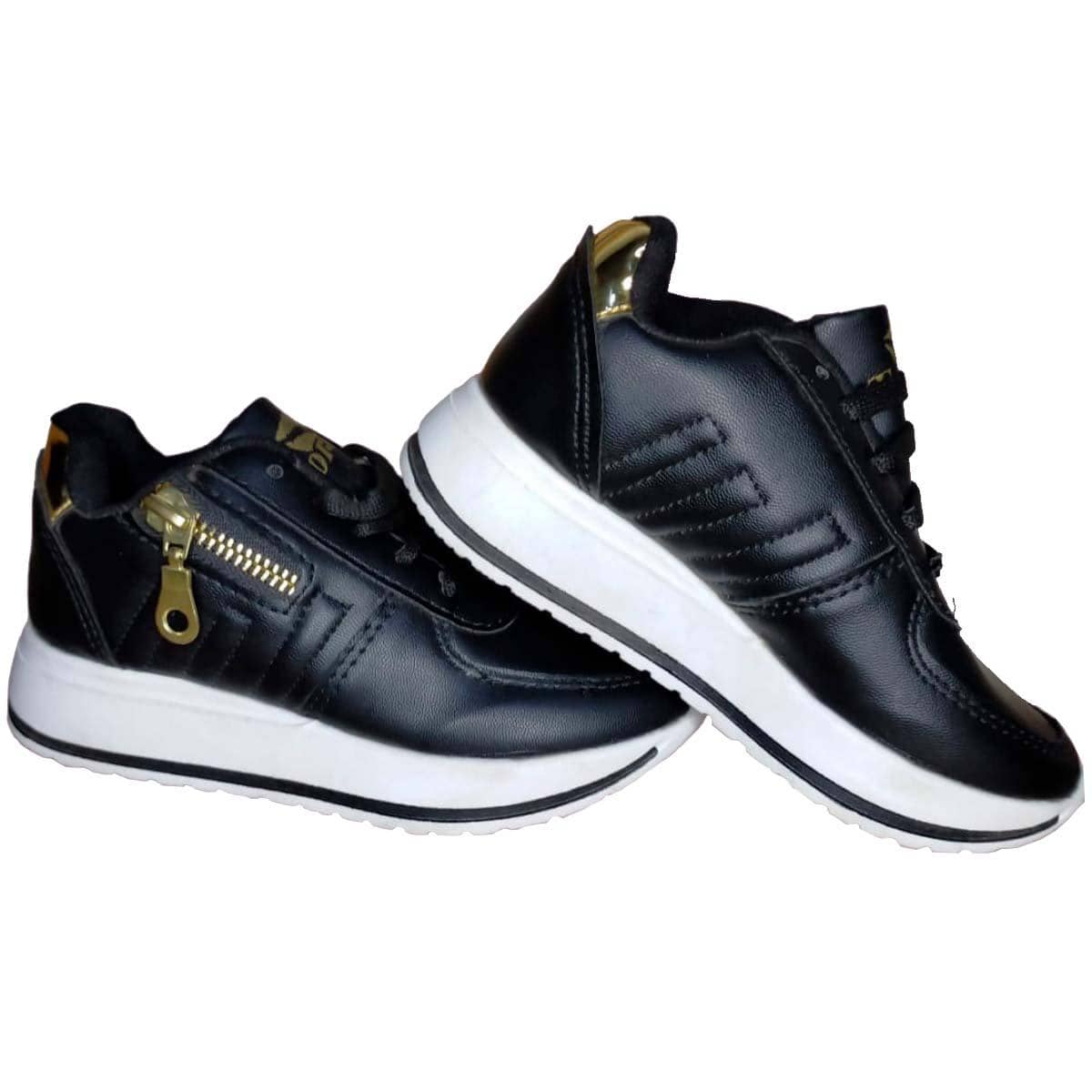 Zapatillas deportivas Tenis Para Niña Sneakers Negros con Cordon y Detalles Dorado - Negro - Ver 1