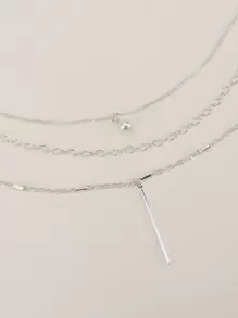 Rhinestone Decor Layered Necklace - Silver - View 4