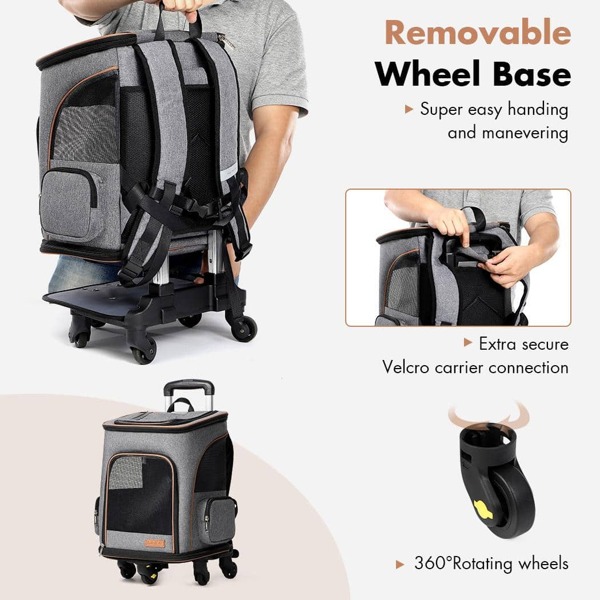 Lekereise Dog Backpack with Wheels for Small Cats and Dogs, Rolling Cat
