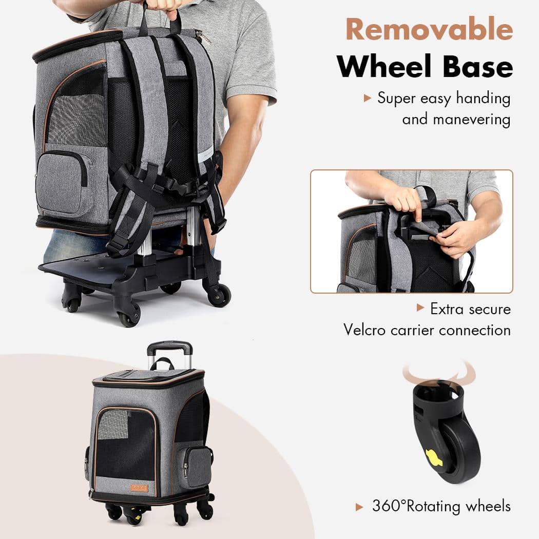 Lekereise Dog Backpack with Wheels for Small Cats and Dogs, Rolling Cat