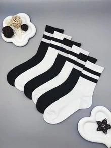 6雙女士條紋圖案運動中筒襪適用於日常生活 - 彩色 - 查看 2