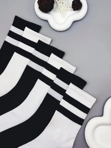 6雙女士條紋圖案運動中筒襪適用於日常生活 - 彩色 - 查看 3
