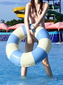 條紋圖案游泳圈 - 淺藍色 - 查看 3