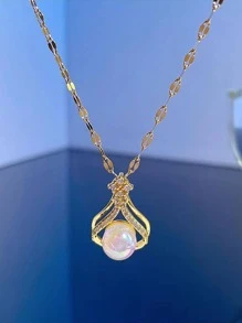 Collier Charme Géométrique En Acier Inoxydable Mode Avec Strass Et Hémisphère Pour Femme Décoration Quotidienne