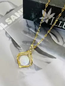 Collier Charme Géométrique En Acier Inoxydable Mode Avec Strass Et Hémisphère Pour Femme Décoration Quotidienne