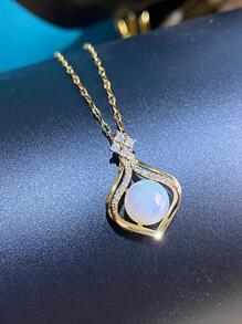Collier Charme Géométrique En Acier Inoxydable Mode Avec Strass Et Hémisphère Pour Femme Décoration Quotidienne
