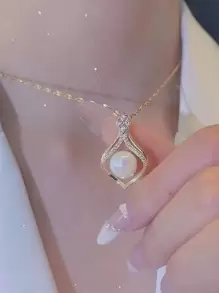 Collier Charme Géométrique En Acier Inoxydable Mode Avec Strass Et Hémisphère Pour Femme Décoration Quotidienne