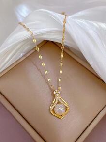 Collier Charme Géométrique En Acier Inoxydable Mode Avec Strass Et Hémisphère Pour Femme Décoration Quotidienne