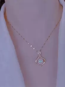 Collier Charme Géométrique En Acier Inoxydable Mode Avec Strass Et Hémisphère Pour Femme Décoration Quotidienne