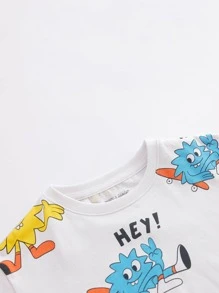 MARC&JANIE 男孩休閒可愛有趣塗鴉印花圓領短袖T恤，夏季款 - 白色 - 查看 5