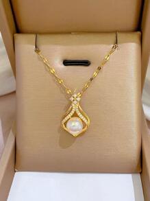Collier Charme Géométrique En Acier Inoxydable Mode Avec Strass Et Hémisphère Pour Femme Décoration Quotidienne