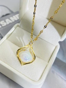 Collier Charme Géométrique En Acier Inoxydable Mode Avec Strass Et Hémisphère Pour Femme Décoration Quotidienne