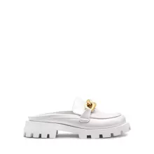 Women Mules Slippers Chunky With Gold Chain Decor Slip On Platform Thick Comfortable Fashion Classic Loafers Flat Slides Shoes - 白色 - 查看 7