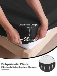 forcheer 1入組素色合身現代織物床笠適用於全部季節 - 黑色 - 查看 5