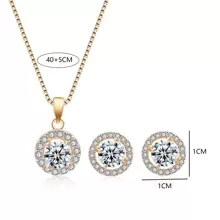 rakol 3入組經典圓形方晶鋯石邊女士們項鍊耳環首飾套裝