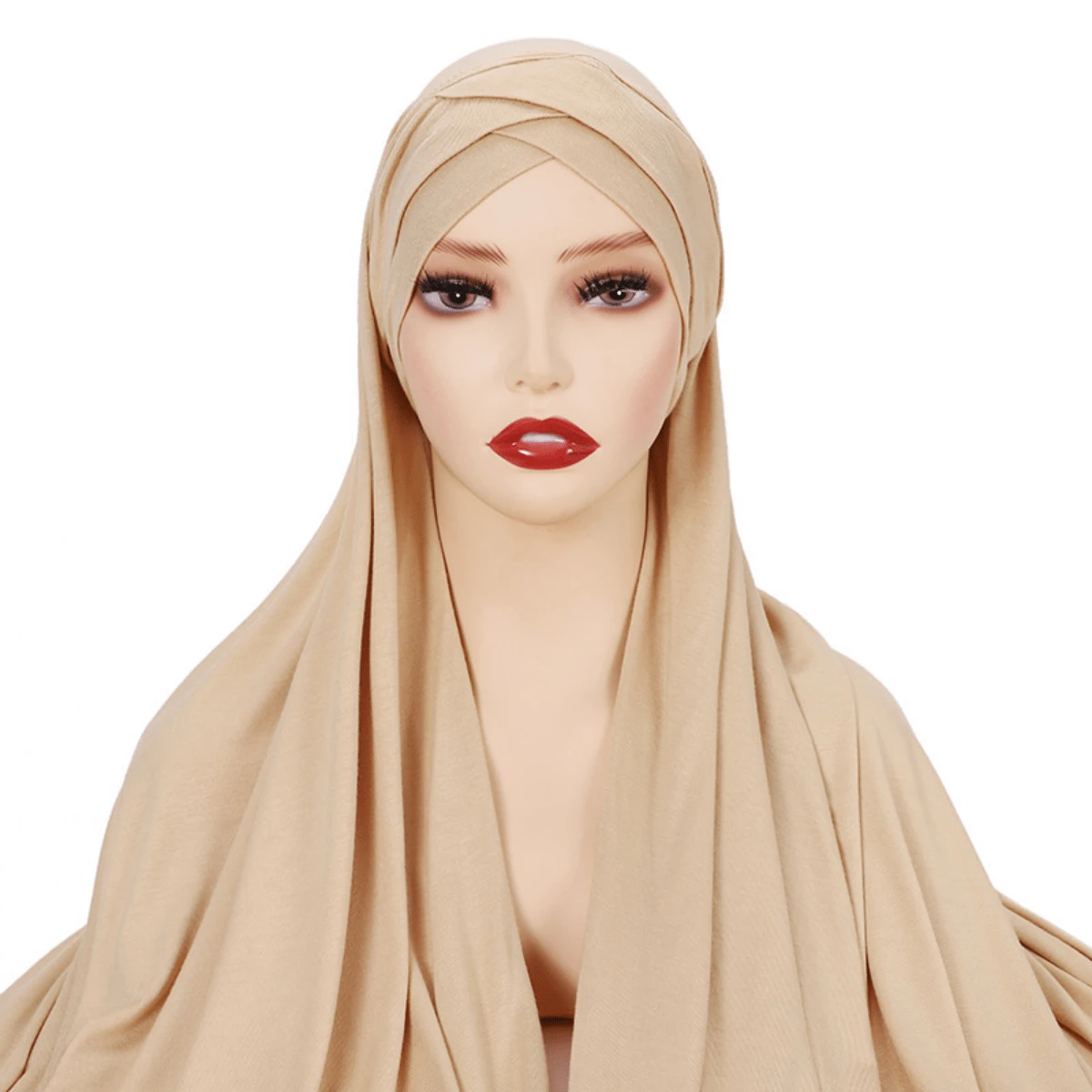 Solid Scarf-Style Hijab - Beige - View 1