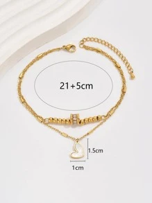 Lắc chân nhiều lớp bằng thép không gỉ thời trang dành cho phụ nữ để trang trí hàng ngày cho ngày lễ tình nhân, mẹ, mẹ, ngày của mẹ, quà tặng - Vàng - Xem 4