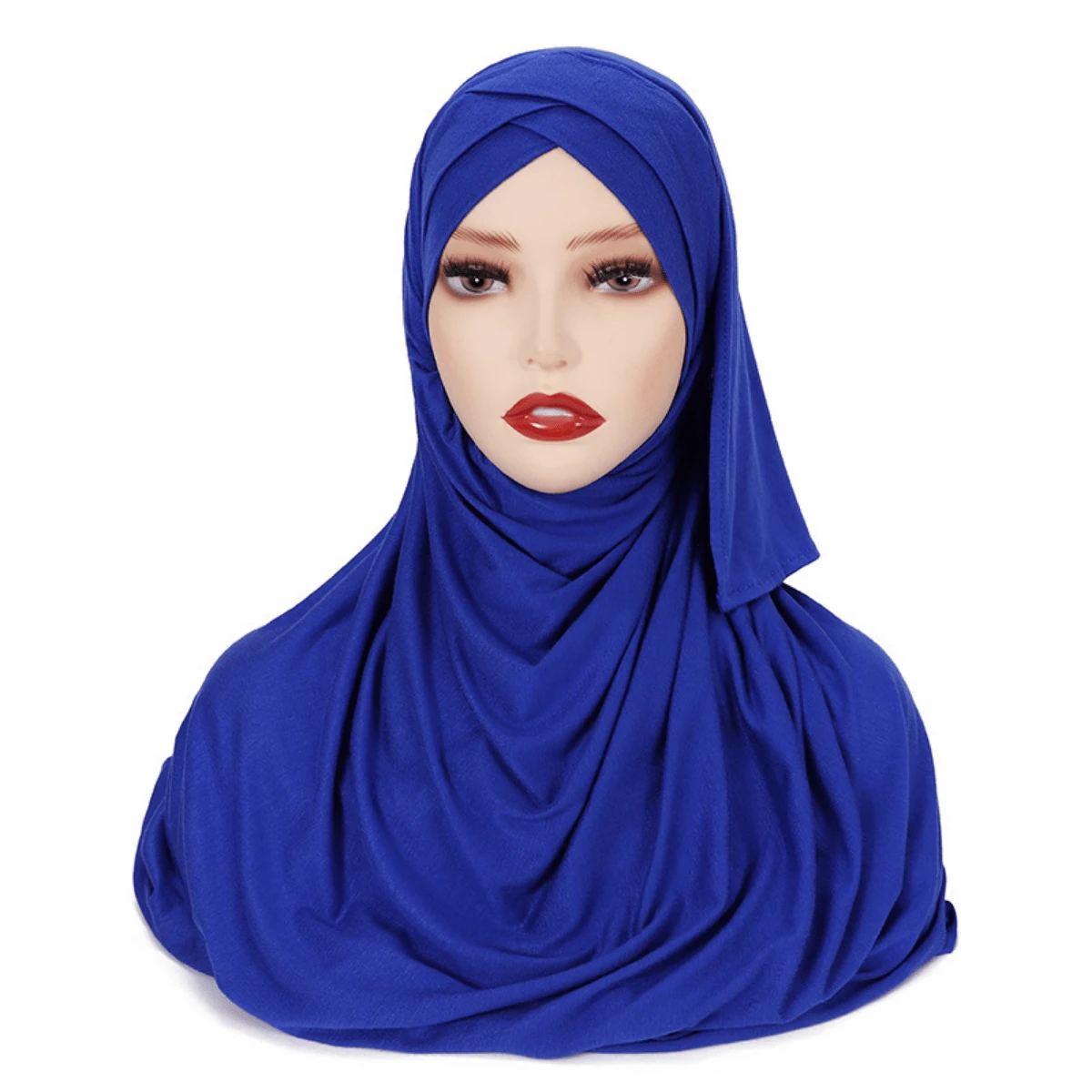 Solid Pull-On-Style Hijab - Blue - View 1