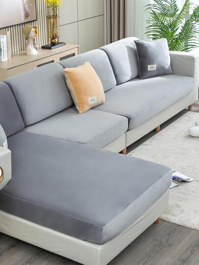1pc Plain Color Sofa Seat Cushion Cover, Simple Plain Non-slip Sofa Cushion Cover For Household, All Season
