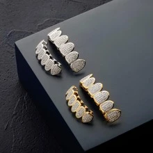 Hip Hop Đồng Khối Zirconia  Áo Và Đáy Trang sức niềng răng Màu bạc Màu sắc Đồ trang sức - Bạc - Xem 7