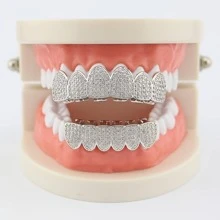 Hip Hop Đồng Khối Zirconia  Áo Và Đáy Trang sức niềng răng Màu bạc Màu sắc Đồ trang sức - Bạc - Xem 4