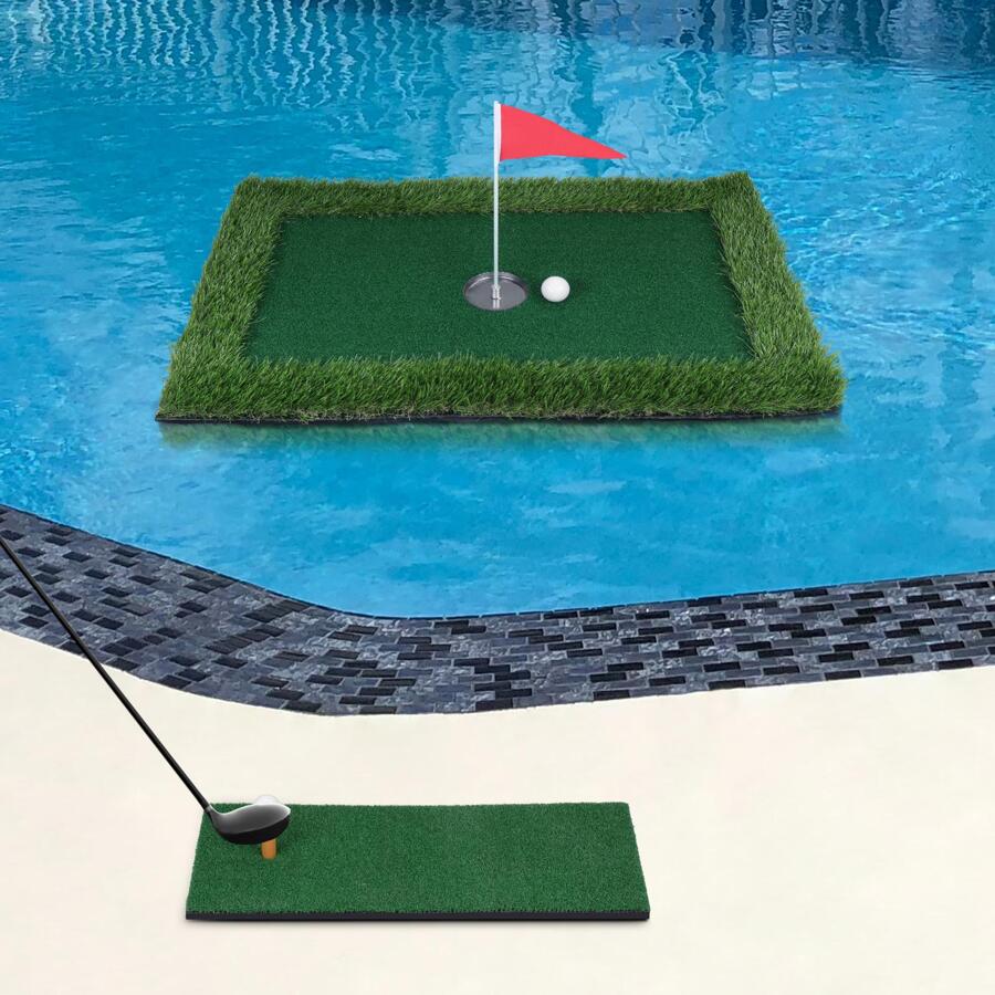 LUCKUP Floating Golf Green For Pool, Golf Chipping Putting Green Floating Mat, Pool Golf Games Training For Backyard Indoor/Outdoor With Floating Golf Balls, 35in X 24in