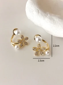 2 件仿珍珠和水钻花朵装饰耳环套 情人节、妈妈、母亲、母亲节、礼物 - 彩色 - 查看 4