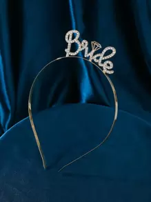 1 件简约新娘婚礼发饰发梳皇冠带字母细节派对头饰万圣节 - 金色 - 查看 3