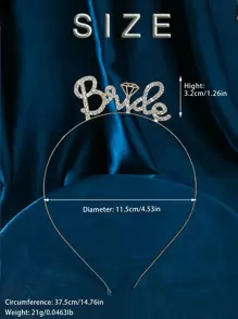 1 件简约新娘婚礼发饰发梳皇冠带字母细节派对头饰万圣节 - 金色 - 查看 4