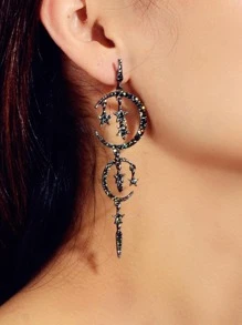 水鑽月亮和星星耳墜 - 槍黑色 - 查看 4