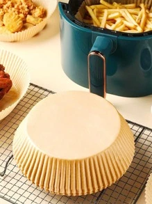 50/100/150/200 piezas Papel de hornear con revestimiento de cera absorbente de aceite, hojas redondas para freidora de aire - Gris - Ver 2