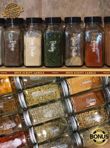 136 件香料标签 - 透明香料罐标签，预印调味香草厨房香料架组织，防水贴纸，黑白脚本 - 白色 - 查看 2