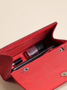 優雅晚宴手拿包。女士鏈帶肩背包。光彩照人的小手拿包。閃閃發亮的方形包 - 紅色 - 查看 6