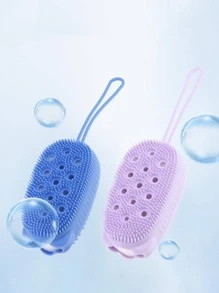 1pc Silicone Bath Brush Home Bathroom Decor Fall Decor - Pink - View 2
