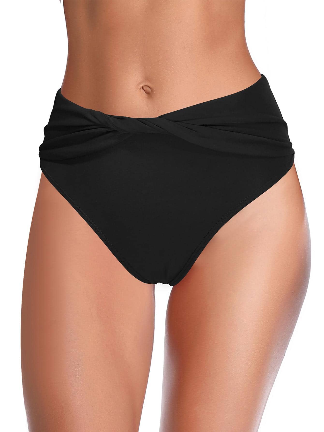 SHEKINI Solid Twist Bikini Bottom - Black - View 1