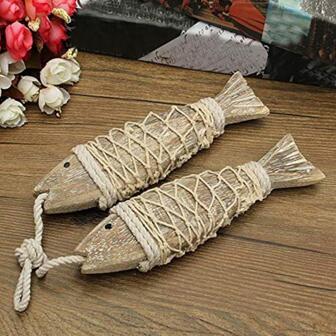 件木製魚裝飾牆壁掛木魚裝飾品，質樸航海魚裝飾海灘主題家居裝飾魚雕塑家居裝飾浴室臥室湖屋裝飾