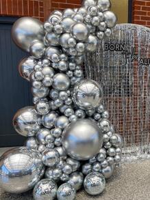 57 件金属银气球镀铬气球银气球花环套装适用于生日婚礼派对周年派对装饰、圣诞节