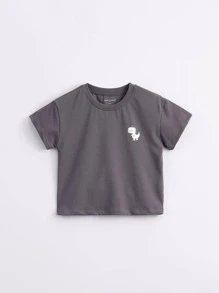 小男童卡通圖案T恤 - 深灰色 - 查看 1
