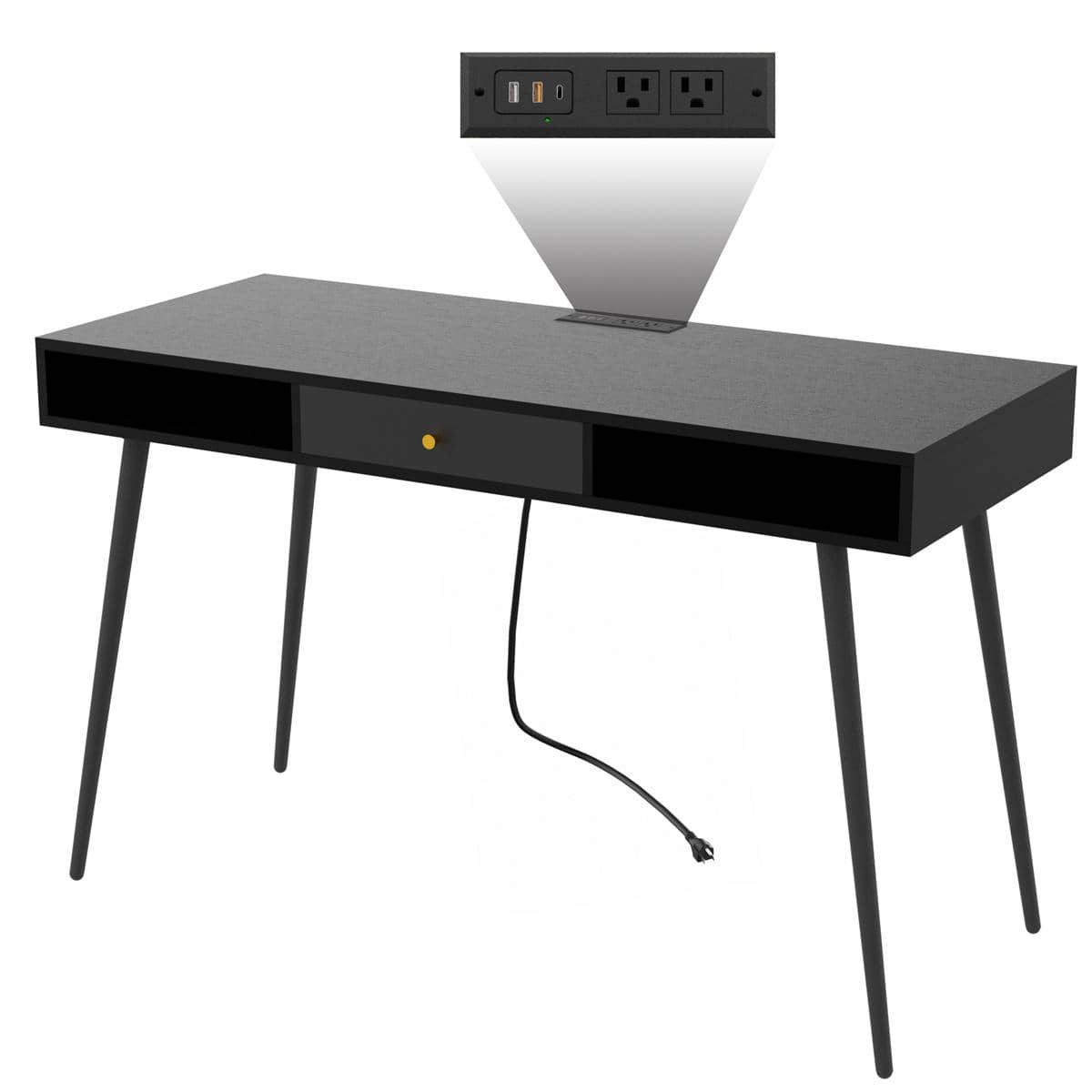 Mid Century Desk with USB Ports and Power Outlet, Modern Writing Study ...