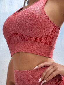 2 Peças Conjunto De Yoga Sem Costura Alta Elasticidade Conjunto De Academia  Controle De Barriga Shorts - Melancia - Visão 4