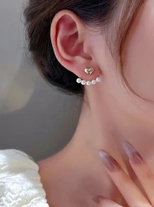 1對時尚鋅合金珍珠和愛心裝飾耳夾適合女士適用於禮品 - 彩色 - 查看 5