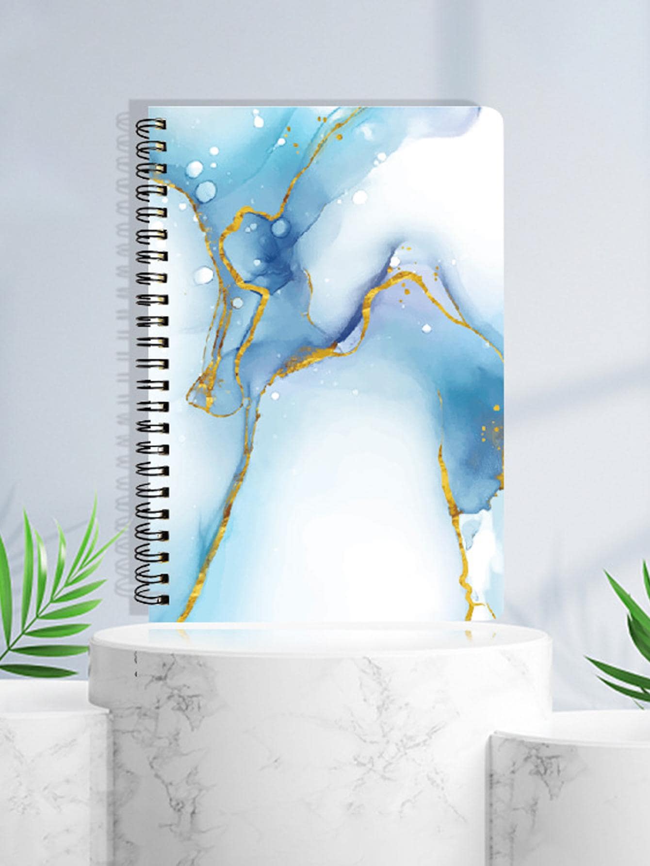 1pc Marble Pattern Cover Spiral Notebook - Baby Blue - View 1