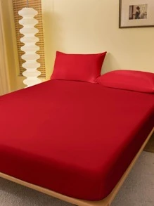 1pc Soft & Breathable Solid Color Brushed Fitted Sheet, Simple & Modern Bedding Mattress Covers, Bedroom Bedspread, Pink Bedding Set, White Bedding, Twin/Queen Size Bedding Set (Excluding Pillow & Pillow Case) - Red - View 1