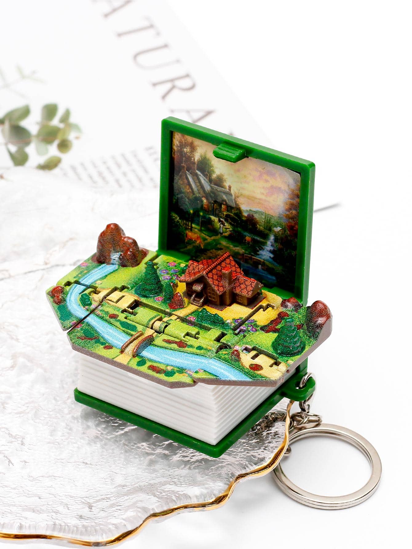 1 Mini 3D Sách Gấp Hoa Văn Móc Khóa, Thiết Kế Ngẫu Nhiên, Sáng Tạo Móc Khóa Đồ Chơi Giảm Căng Thẳng