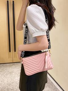 2023 verano Bolso femenino con patrón guateado nuevo moda con bordado línea Bolso bandolera de moda - Rosa - Ver 2